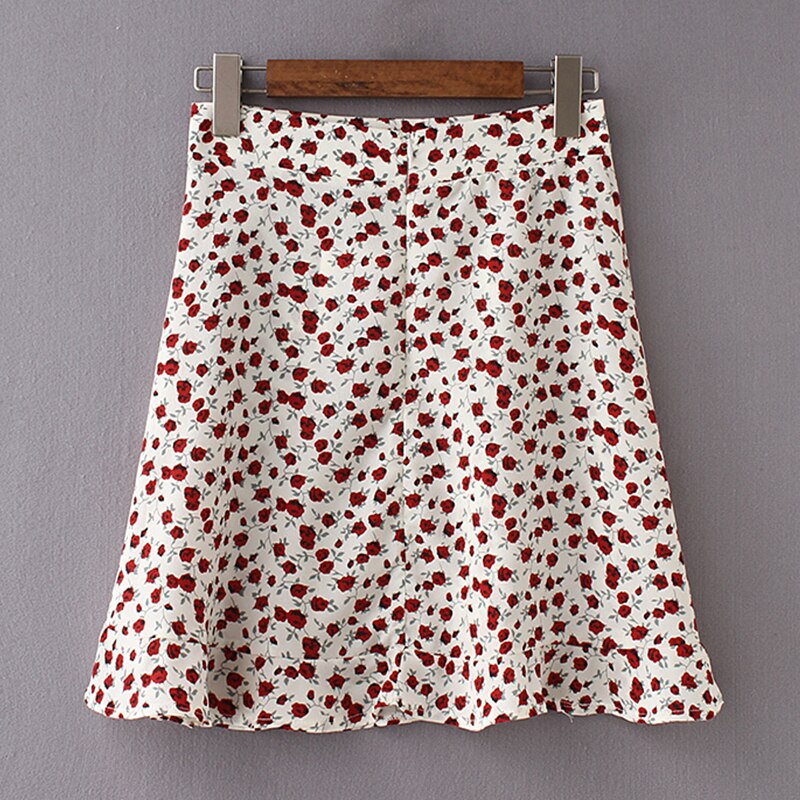 Yanueun Women Stylish Floral Print Short Skirts Female Ruffles High Waist Mini Skirts Women Bottoms Summer