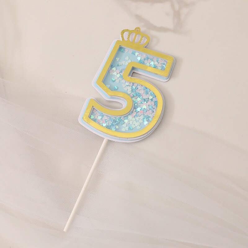 Glitter Cake Decoration Insert Sequins Paper Cake Toppers Happy Birthday Baby Shower Wedding Anniversary Party Cupcake Decor: Blue-5