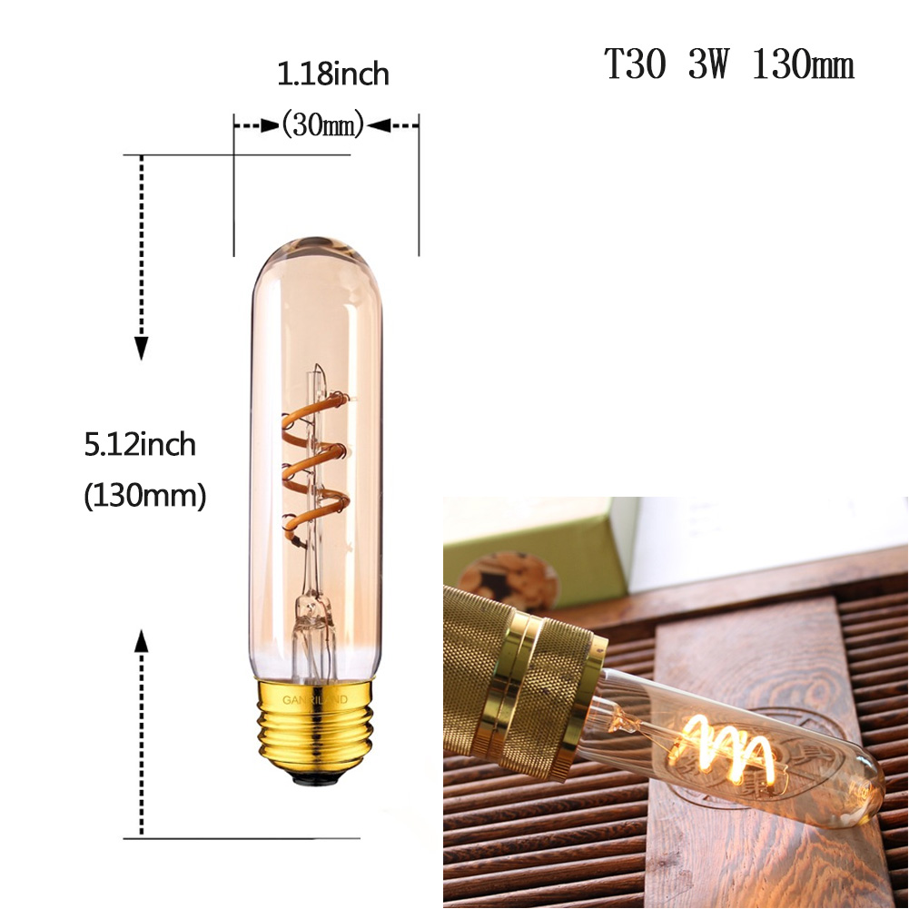 GANRILAND Retro LED Lamp E27 220V Dimmable LED Bulb Filament Light 3W 2200K Diamond Gold Edison Spiral Bulbs G125 G80 led lampen: T30 130mm / 3W E27 220V-240V