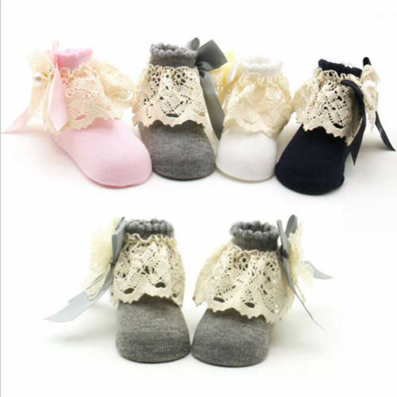 4 kleuren Leuke Meisje Baby Sokken Enkel Fancy Lace Ruffle Stroken Prinses Katoen Schoonheid Korte Sokken