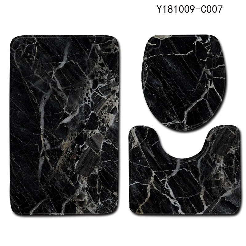 Badkamer marmeren tapijt driedelige set toiletovertrek voetmat badkamer decoratieve mat antislip waterabsorberend dik en comfortabel: Bruin