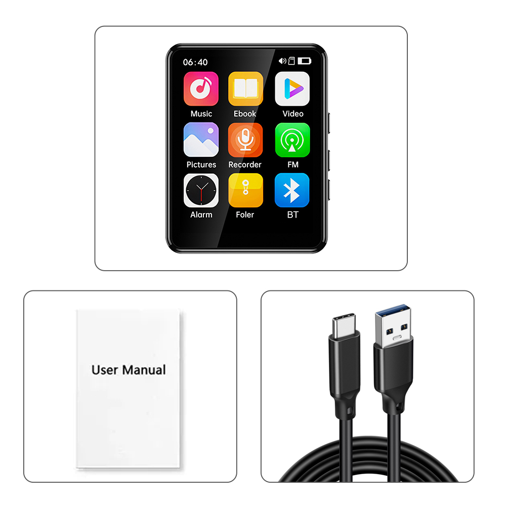 2.4 Inch MP3 player Support Bluetooth Full Screen touch HiFi Music Player Built-in Speaker With E-book /FM/Radio/Video