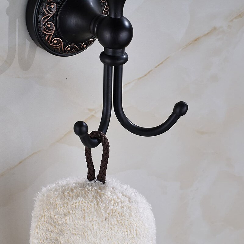Wall-Mounted Bath Towel Hook Double Hook Coat Hook Drying Rack Oil Wipe Copper