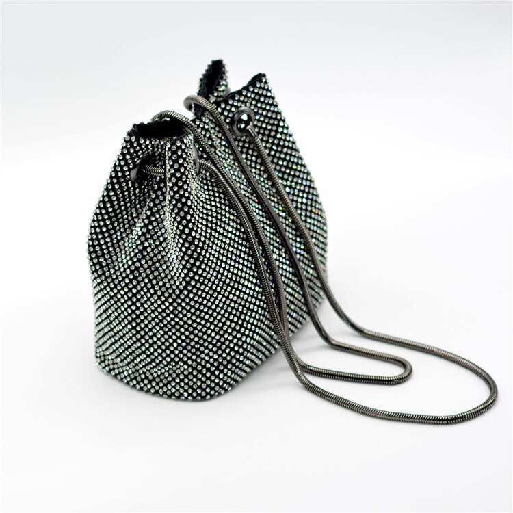 Crystal Bucket Bag for Women Multicolor Rhinestone rainbow Beaded Ladies Handbag Luxury Shoulder Bag: Black