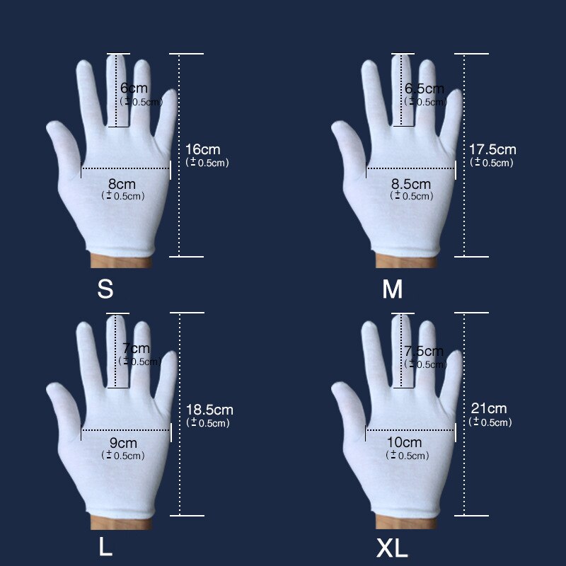 Guantes Blancos de algodón, 1 par, dedo completo, para hombres, mujeres, camareros/conductores/joyería/trabajadores, guantes de absorción de sudor, Protector de manos