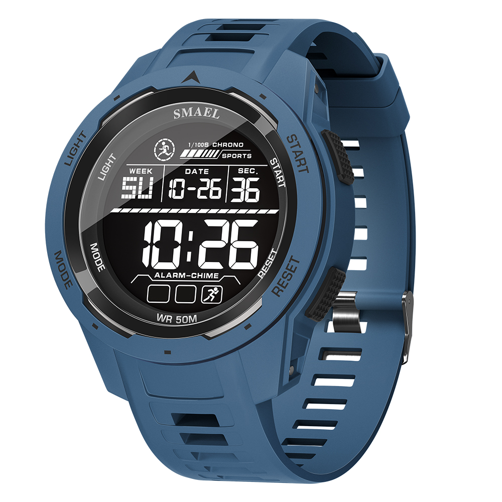 Smael Digitaluhren Sport LED Armbanduhren Herren 50m wasserdichte Uhr Digital hell Stoppuhr Uhr für Herren: Blau