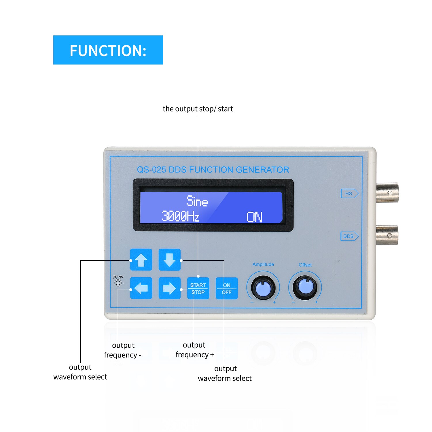 Generador de señal de función DDS, 1Hz-65534Hz, diente de sierra cuadrado sinusoidal, diente de sierra triangular, pantalla LCD de baja frecuencia, Cable USB