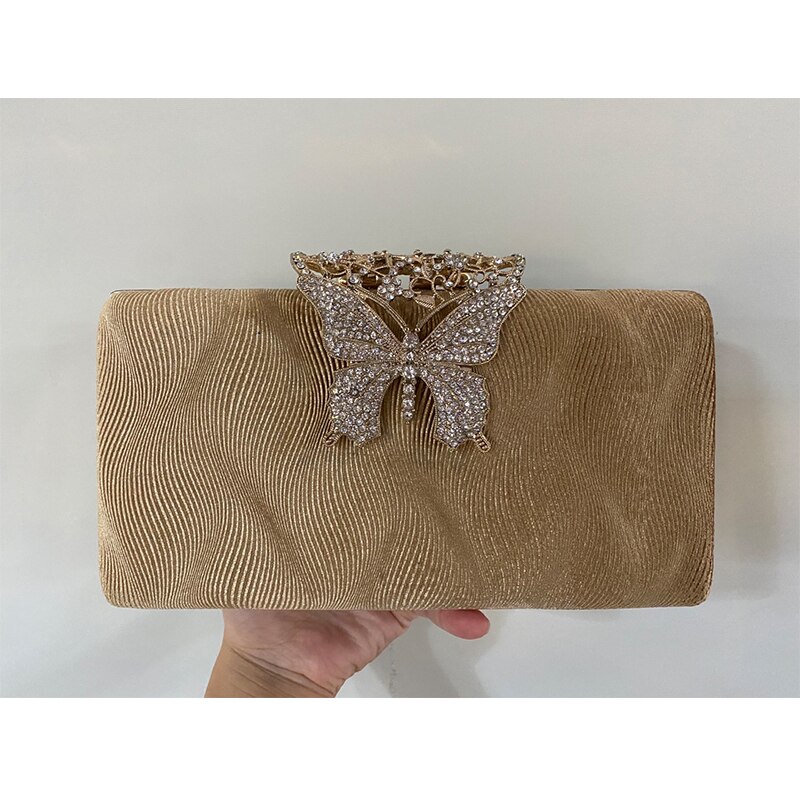 Rhinestone Vlinder Patroon Vrouwen Clutch Bag Avond Party Wedding Bridal Koppelingen Purse Schoudertassen Gouden Bolso Mujer