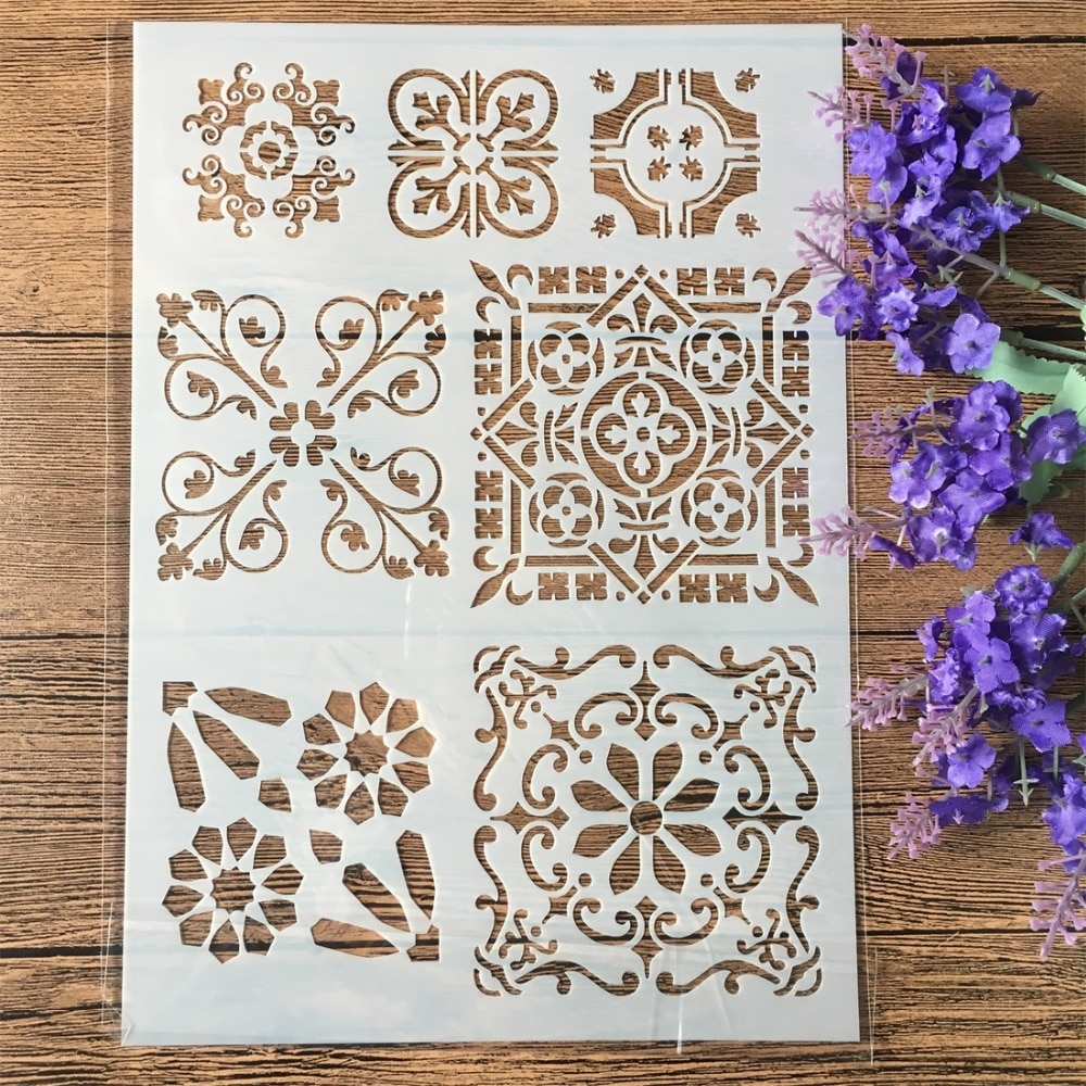 2Pcs A4 Square Frame Texture DIY Craft Layering Stencils Painting Scrapbooking Stamping Embossing Album Paper Template