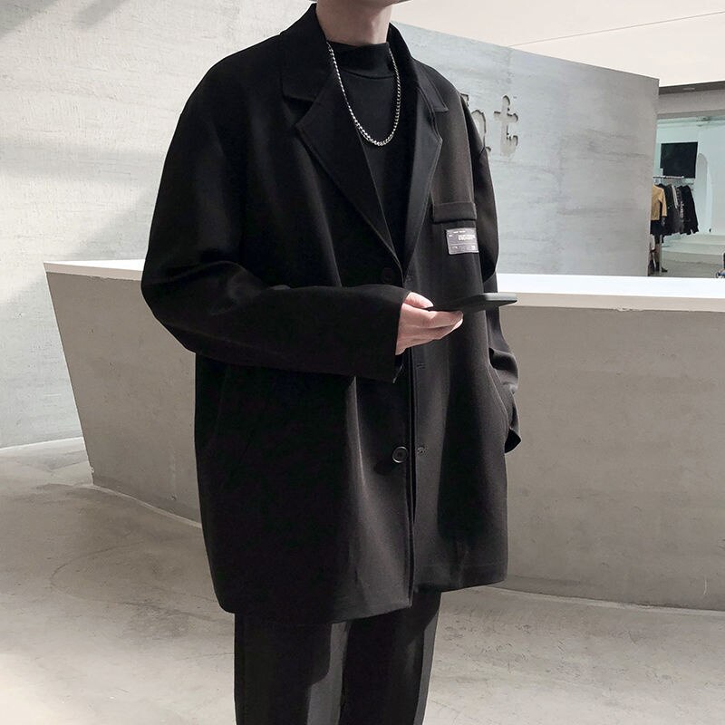 Gris negro chaqueta de de los de la sociedad de la chaqueta de traje para hombre coreano holgado de estilo informal vestido chaqueta para hombre Oficina Formal prendas de vestir