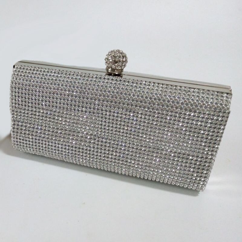 Silver Diamante Diamond Crystal Evening bag Clutch Purse Party Prom Wedding