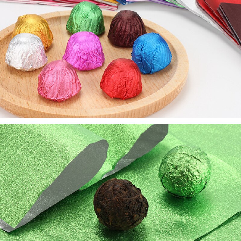Papel de aluminio colorido para envolver chocolates, envoltorio de té, , paquete de alimentos, embalaje de dulces para de boda, 100 piezas