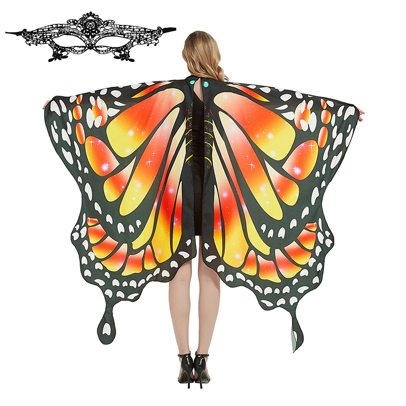 Women Performance Stage Dress-up Butterfly Wings Cape Shawl Fancy Costumes Role Play Props Halloween Cosplay Dance Cloak Cape: Brown