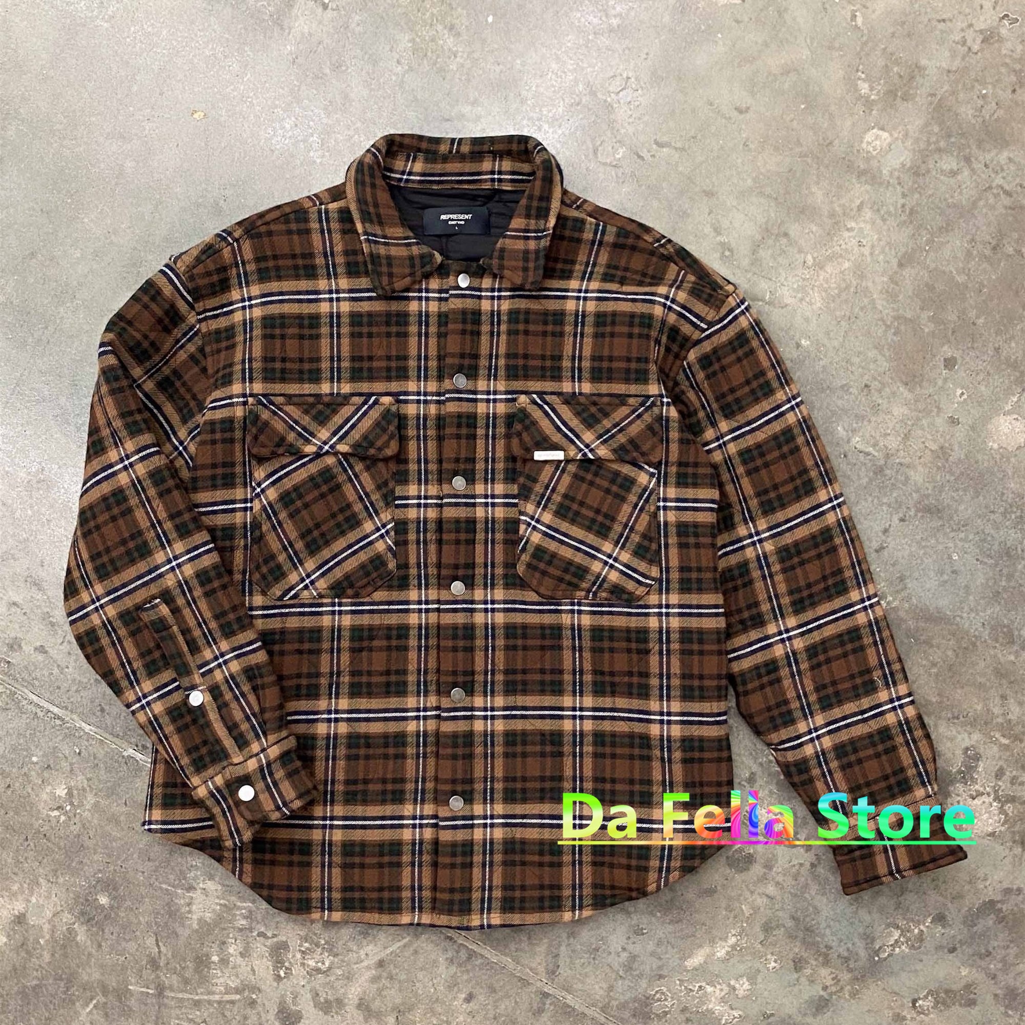 20FW Represent QUILTED OVERSHIRT Men Women Heavy Weight Plaid Fabric Represent Shirt Oversize Fit Blouse