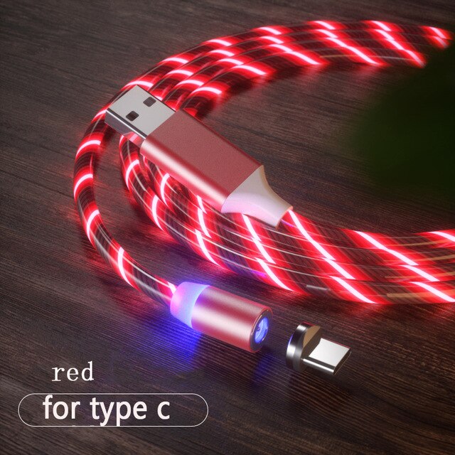 3 IN1 LED świecące światło magnetyczne IOS/type-c/Micro USB ładowarka kabel Samsung S8 S9 Plus A50 dla androida dla Huawei P30 LG: Red for Type C