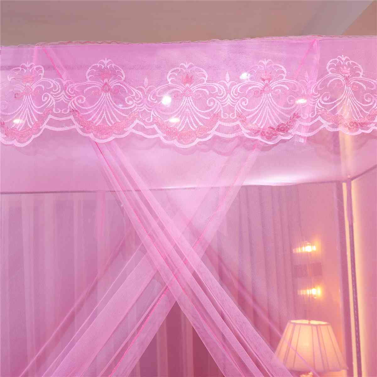 Mosquito Net Single Side Openings Four Corner Bed Post Bed Canopy Mosquito Net Luxury Princess Style Full Queen King Size