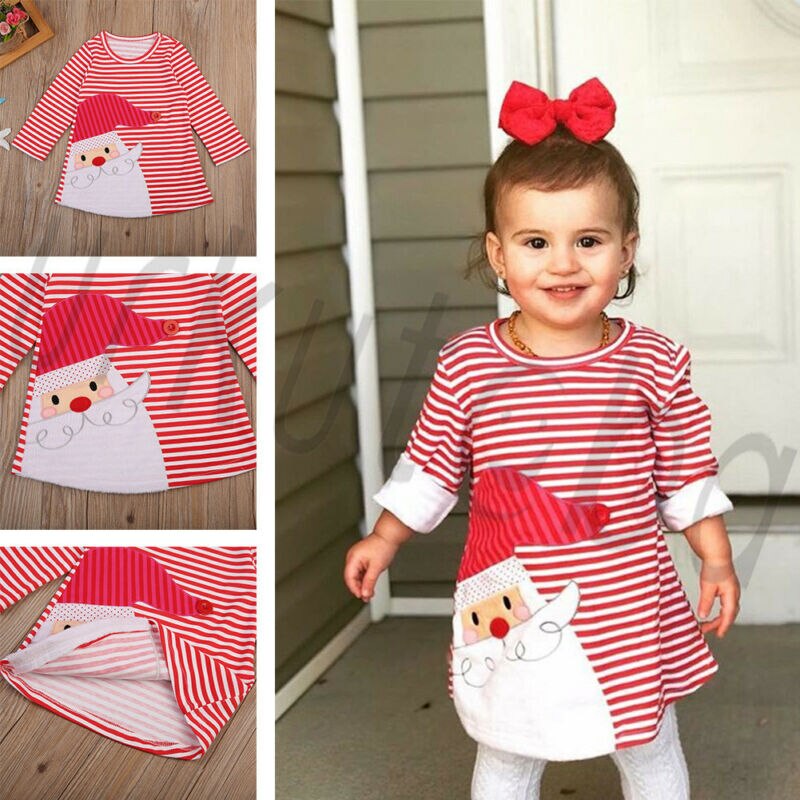Criança criança criança bebê menina bonito natal santa padrão vestido traje roupas casuais