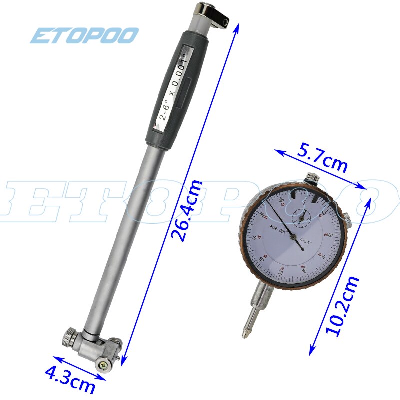 Jauge d'alésage cylindre de mesure, trou de moteur profond 2 " - 6" 0.001 ", 50-160mm 0.01mm, cadran