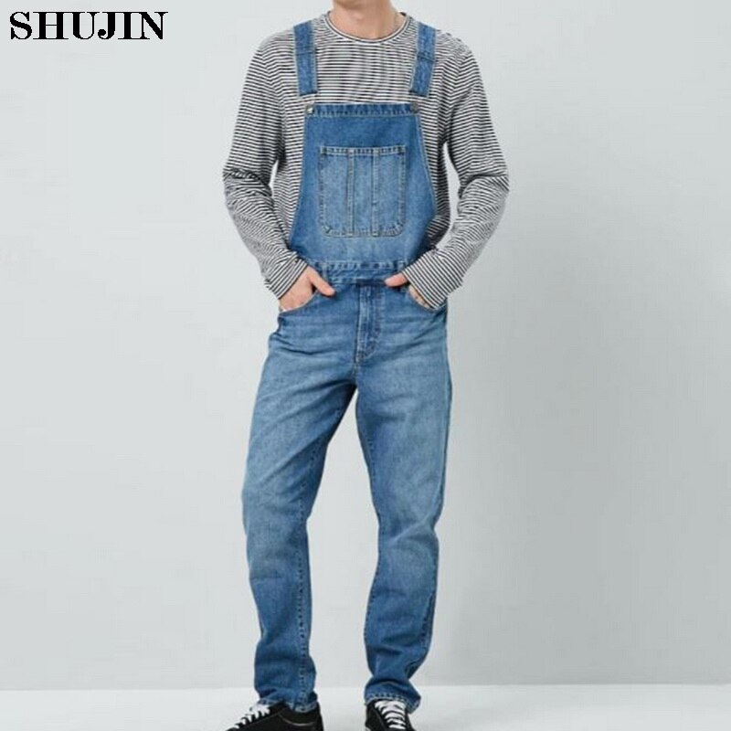 Shujin homme pantalon confortable pantalon simple décontracté coupe ajustée pleine longueur Multi poche Denim salopette combinaisons hommes denim