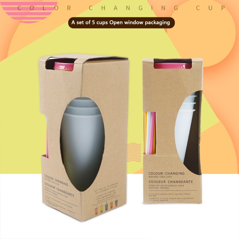 Color Changing Cups 5 Pieces with Lids and Straws Summer Coffee Tumblers Party Cups for Adults Plastic Material BPA Free