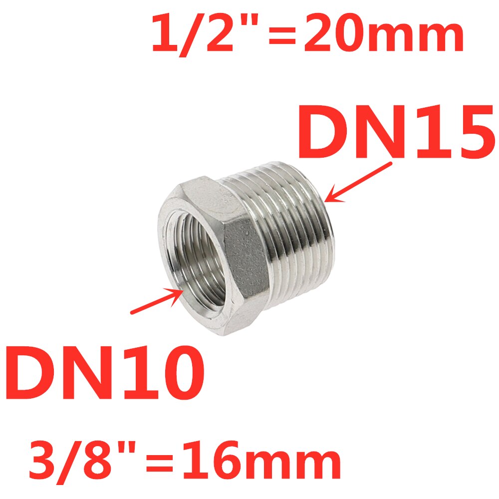 Tonisoiva sydämen vähennysholkki 1/8 &quot; 1/4 &quot; 3/8 &quot; 1/2 &quot; bsp uros/naaraskierre  ss304 ruostumattomasta teräksestä valmistettua putkiliitosta vesikaasuöljylle: Dn15 to dn10