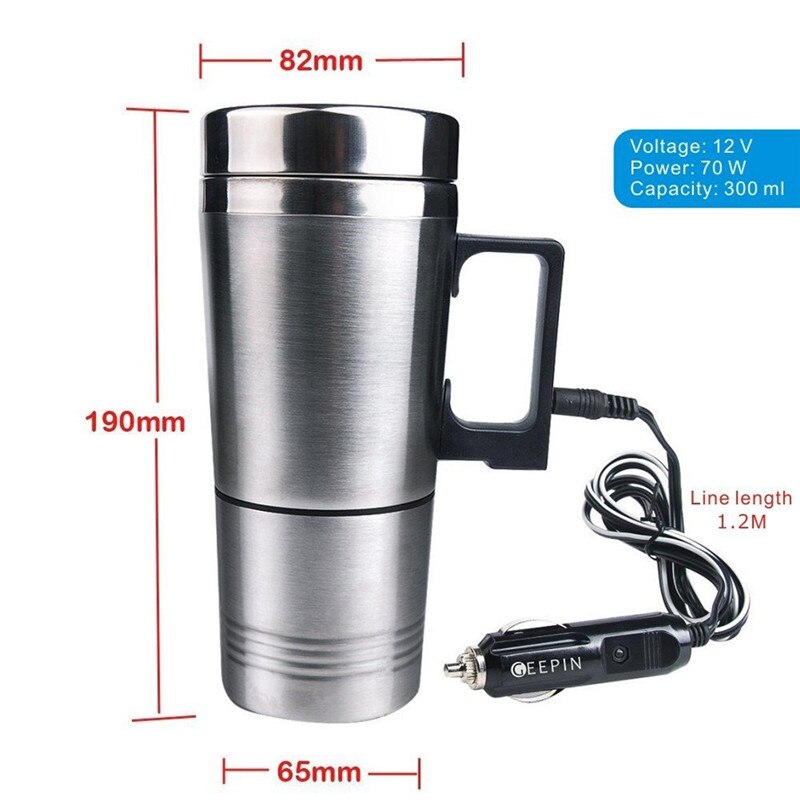 Voiture en acier inoxydable 24v voyage taille électrique café lait thé eau tasse bouilloires tasses à boire réchauffeur Thermos pour voiture