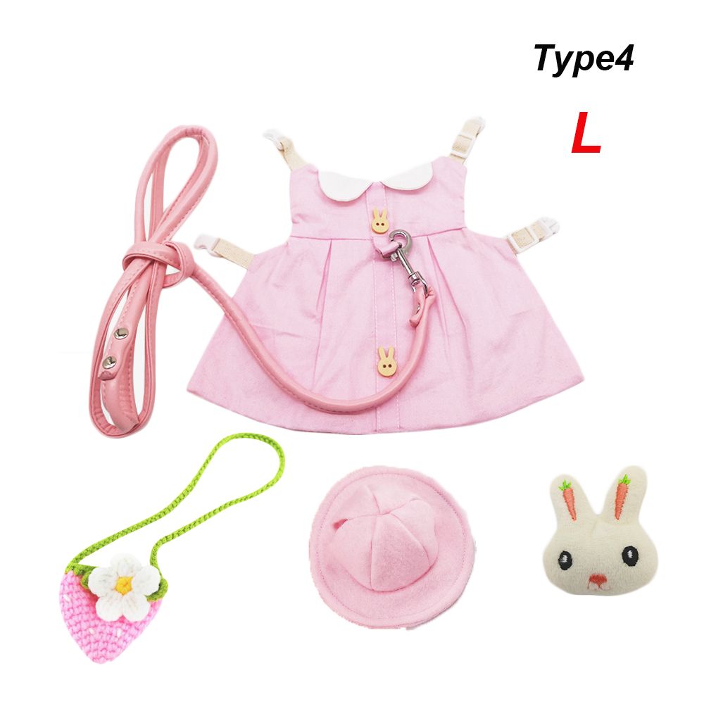 Small Animal Clothing Hamster Guinea Pig Clothes Pet Vest Hat Set Outdoor Rabbit Clothes Harness Strap Leash: Type4-L