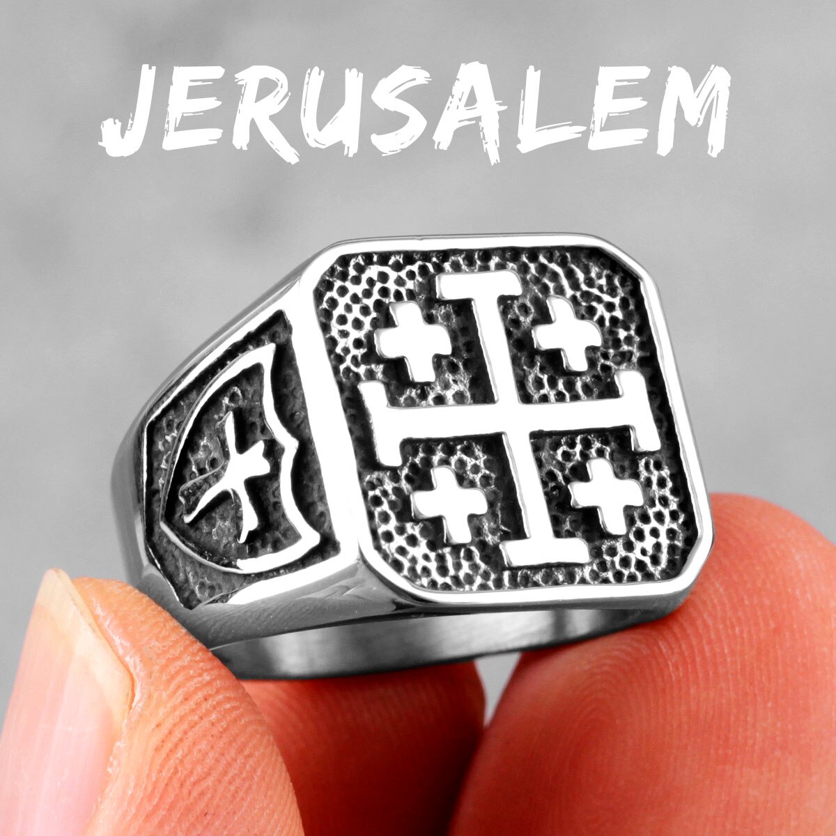 Anillos de acero inoxidable de la cruz de Jesús para hombre, joyería Simple y Retro para novio, ,: 10