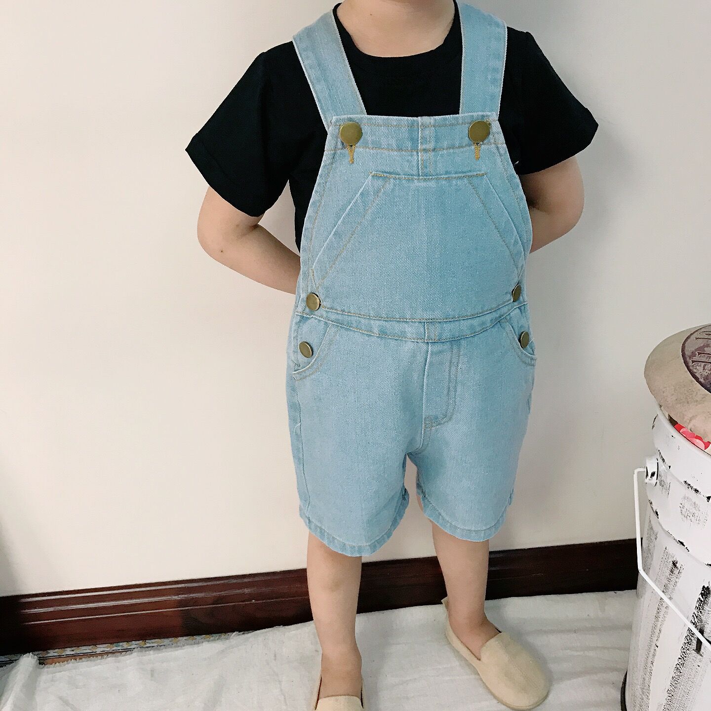 Børn sommer overalls shorts baby drenge jeans bukser børn bukser denim jean baby piger seler korte jeans