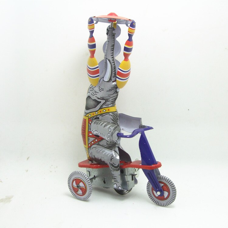 [Funny] Adult Collection Retro Wind up toy Metal Tin circus acrobatics elephant on tricycle Mechanical Clockwork toy figure