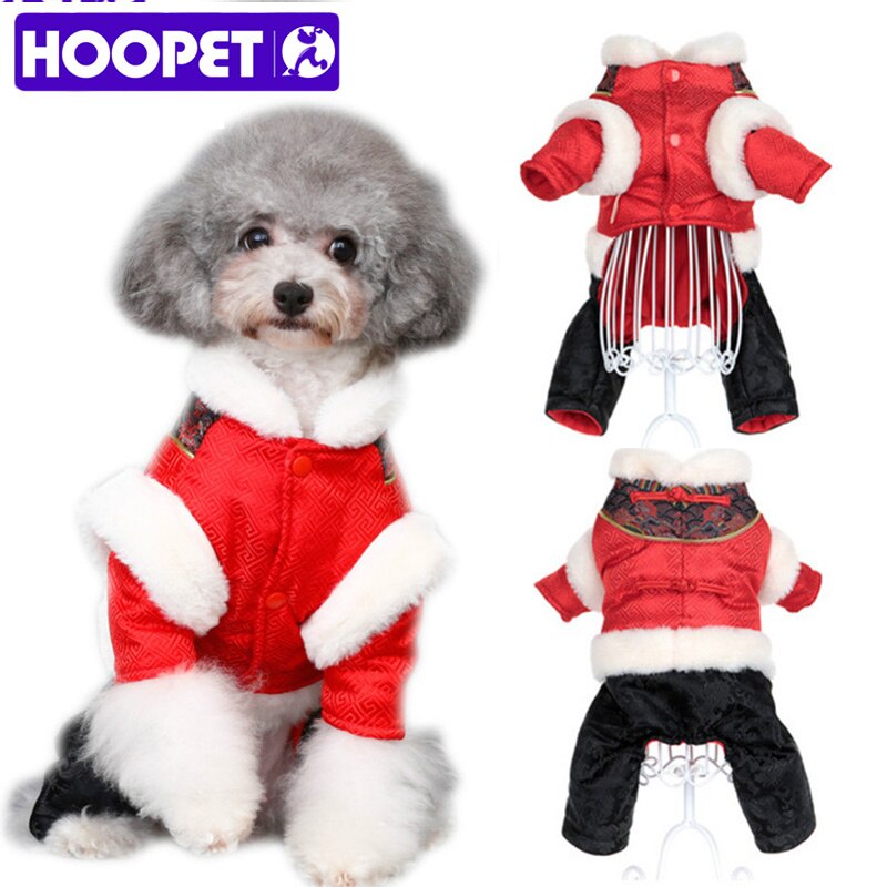 Hoopet kæledyr hund kinesisk traditionel tang dragt firbenet jumpsuit kostumer bomulds-polstret tøj fleece foret jakke