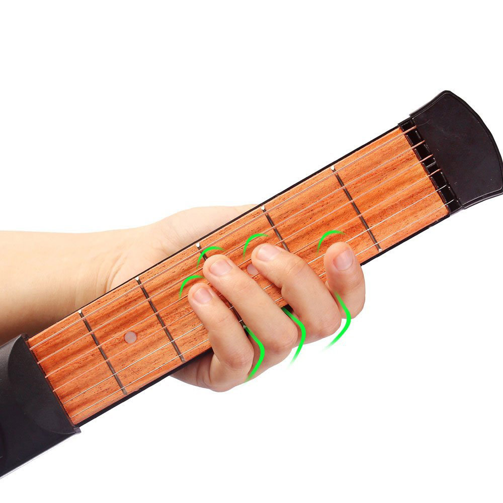Modelo de 6 traste de guitarra de bolsillo portátil, entrenador de acordes de cuello, Sapele de madera, herramienta de práctica para entrenador, principiante, negro