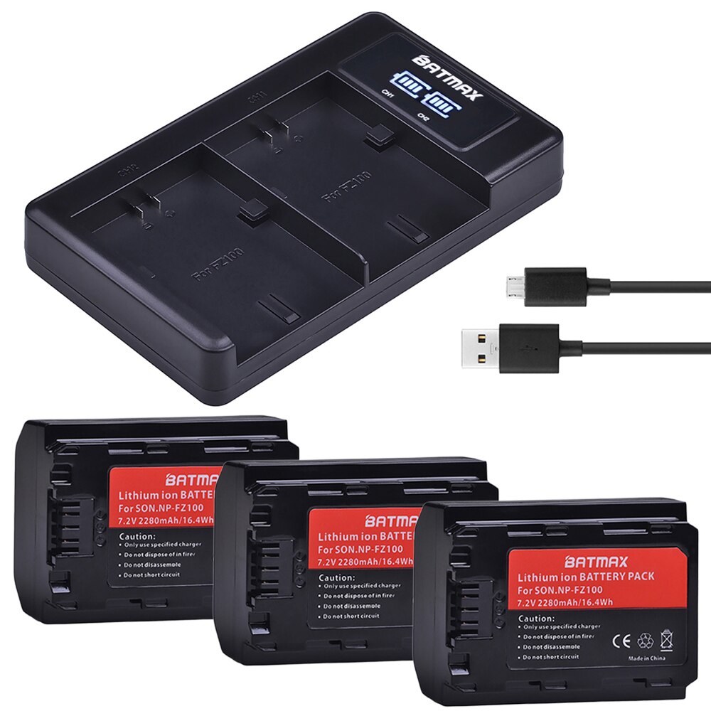 Batmax-Batería de 2280mAh NP-FZ100 FZ100, cargador Dual LED USB para Sony Alpha 9, A9, 9R, A9R, 9S, A9S, A7RIII, A7R3, 7RM3, A7m3, BC-QZ1