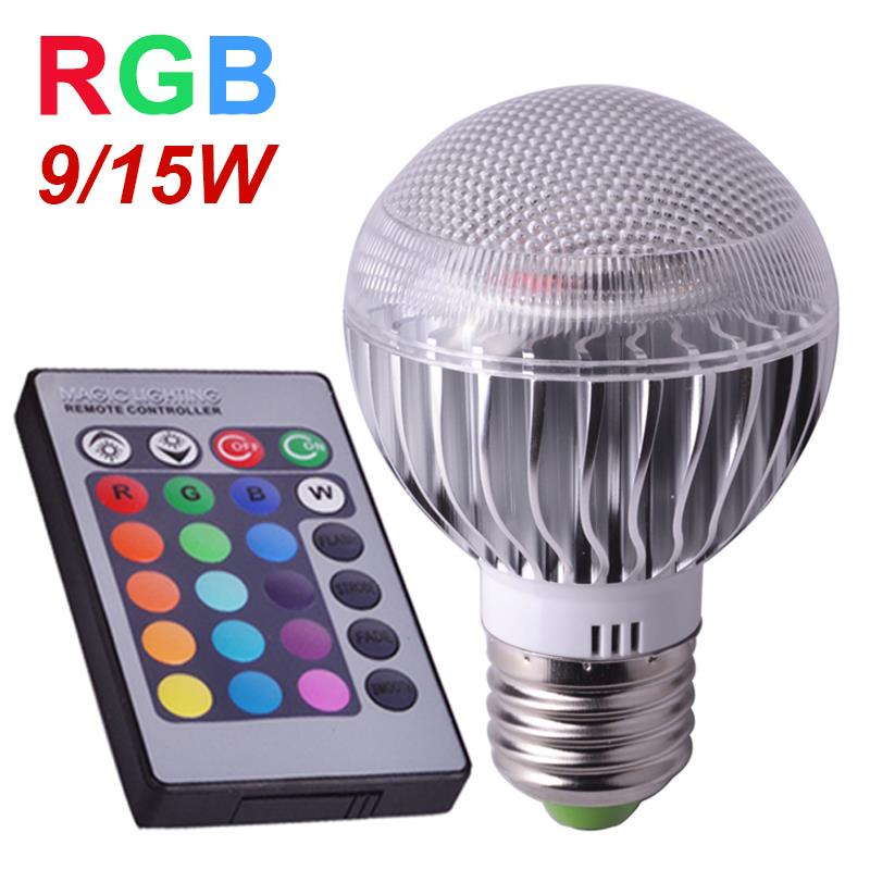 Rgb led lamp e27 9 w 15 w 85-265 v free 1 pcs/lot led Lamp Lampen met Afstandsbediening meerdere kleur led verlichting