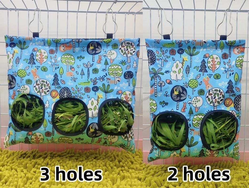 Bolsa de heno colgante con 2/3 agujeros para conejitos, conejillos de indias, comedero para animales pequeños, dispensadores de comida para conejos, accesorios para jaula, bolsa de alimentación para mascotas: S / Borgoña