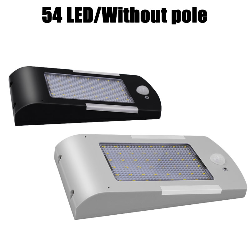 Luz Solar de 48 LED de 450 lúmenes, tres modos, negro y blanco, resistente al agua, para exteriores, jardín, pared, lámpara con poste de montaje o no: 54led without pole / black shell