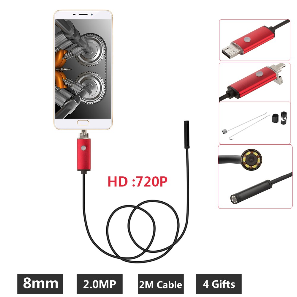 2IN1 PC USB Endoscope Android Camera 8mm 2/5/10M Lens IP67 Waterproof Pipe Borescope Endoscoop Camera Snake Tube Inspection