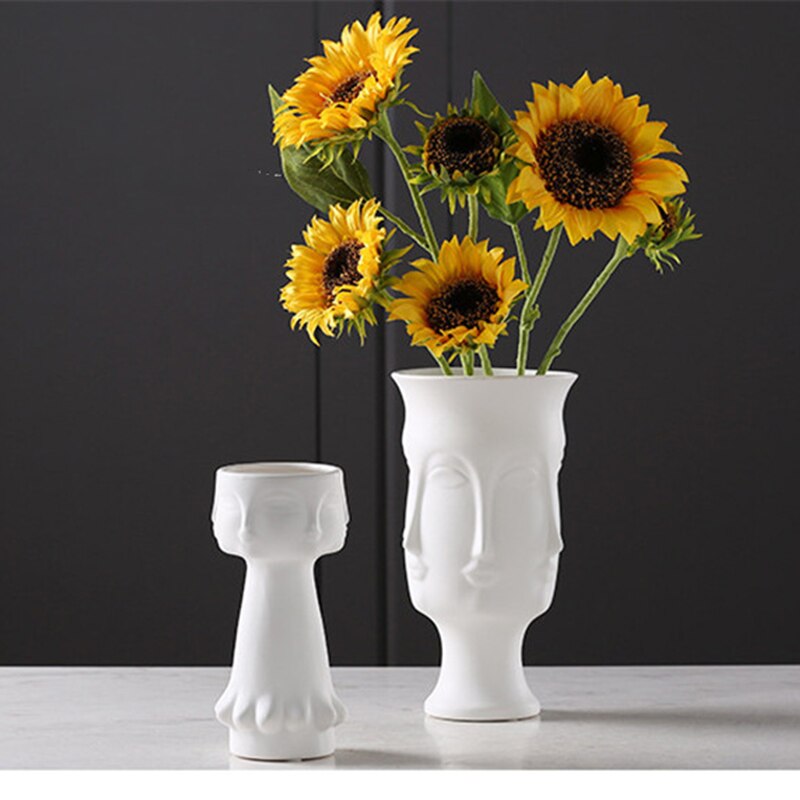 Lady / Men Face Head Planter Vase Flower Human Succulent Pot Home Garden Ornament White Ceramic Craft