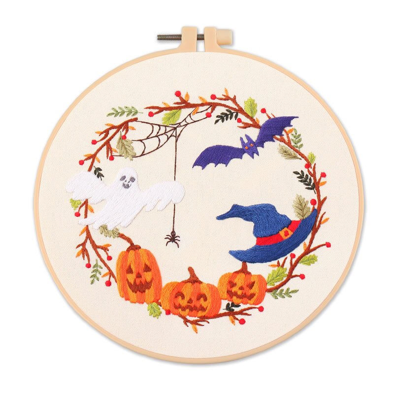 Kit de broderie avec cerceau pour débutant, Kit de broderie, motif d&#39;halloween, ensemble de points de croix imprimés, couture, artisanat d&#39;art,: 6 / 20cm plastic hoop