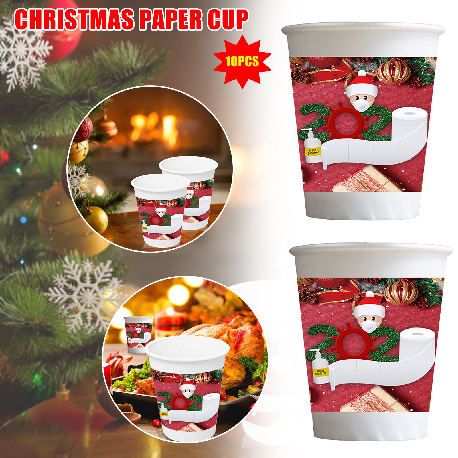 10PCS Christmas Paper Cups Christmas Decorations for Home Santa Disposable Cup Year Party Table Decor MDJ998
