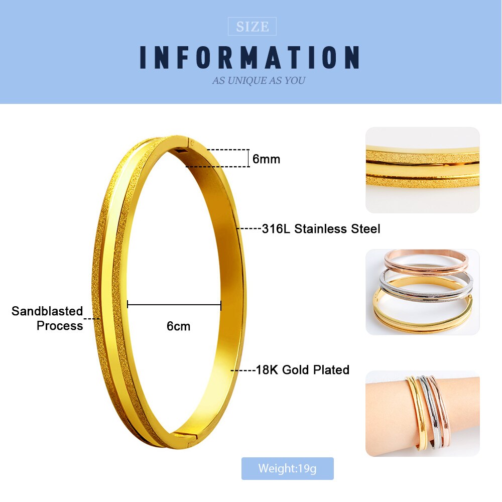 Fine4u b058 manguito pulseira para mulher 316l aço inoxidável sandblasted pulseiras & bangles 3 cores escolhas