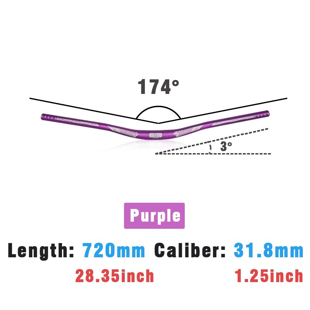 Accessori per Mountain Bike con manubrio curvo per bicicletta in lega di alluminio LUNJE per parti del ciclo del volante con attacco manubrio da 31.8mm 720/780mm: 720mm Purple