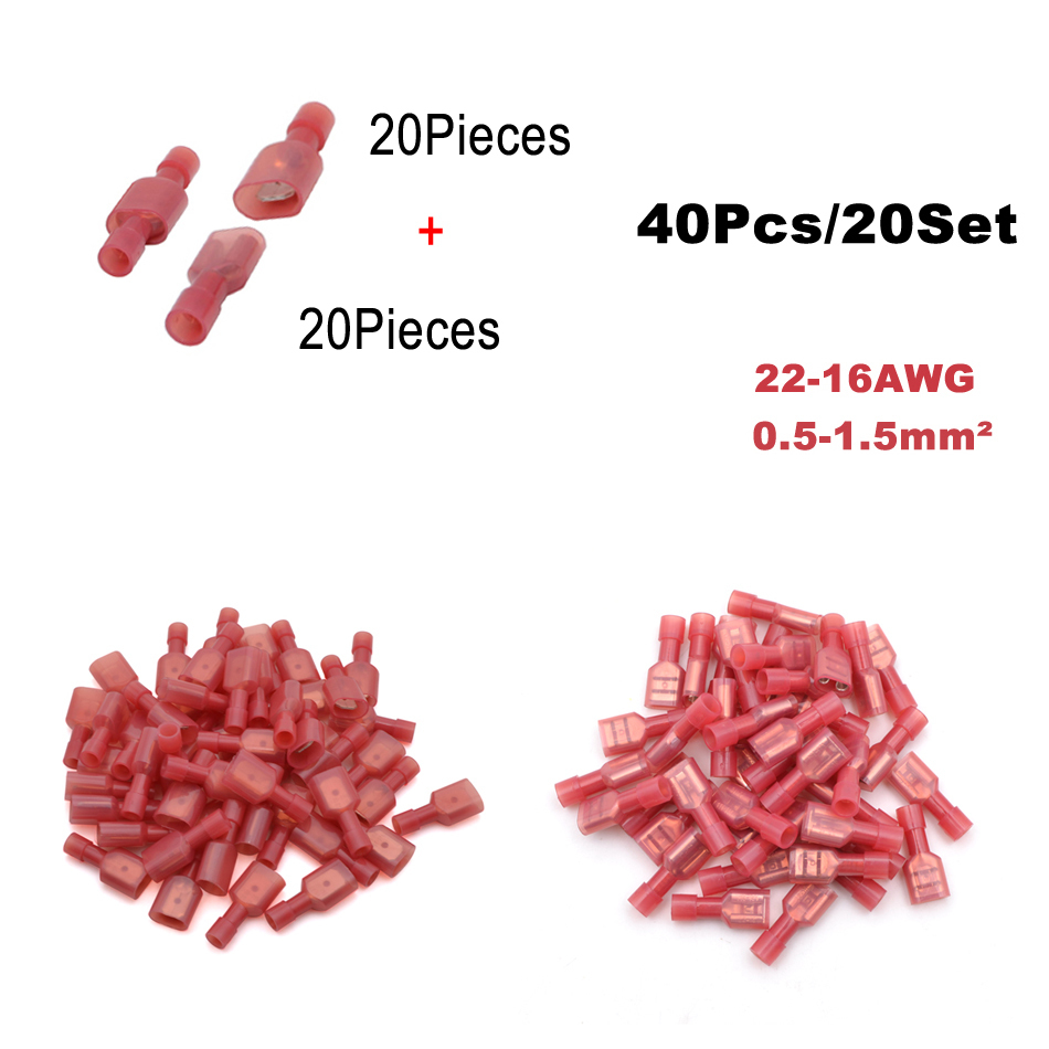 40 pièces 20 ensemble fil électrique connecteur mâle femelle sertissage isolation Nylon câble Terminal MDD FDD voiture terminateur: FDFNylon Red 20Set