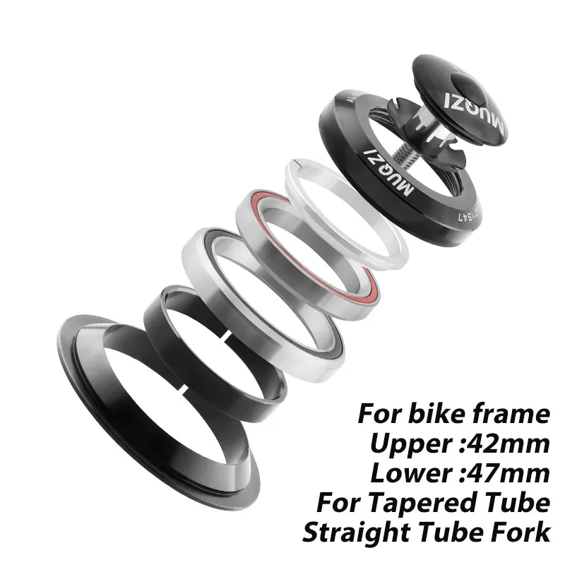 Serie sterzo per bicicletta 30 34 42 44 41.8-52 42-47 44-56 44-50.6mm Serie sterzo MTB 1 1/8 1 1/2 Tubo conico Auricolare a tubo dritto integrato: Grigio scuro