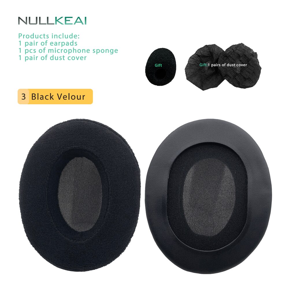 NULLKEAI-almohadillas de terciopelo de cuero grueso para auriculares, almohadillas de repuesto para auriculares CORSAIR HS70 HS60 HS50 HS35, cojín de esponja de memoria cómodo mejorado: Black Velour