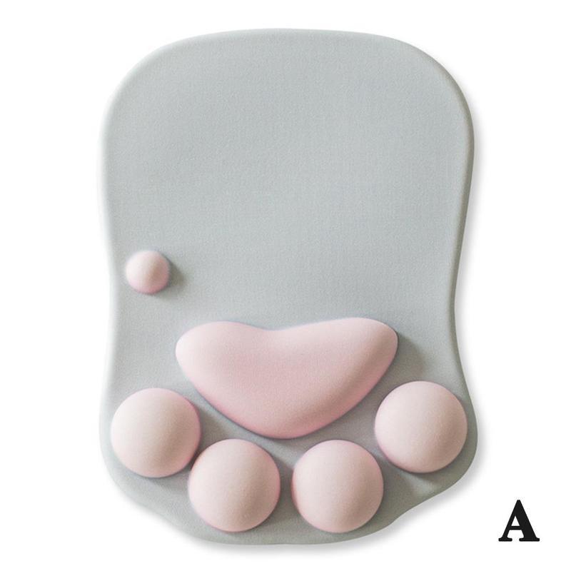 Mignon 3D chat patte tapis de souris avec Support de poignet Silicone repose-poignet coussin repos confort souris Pats: Gris