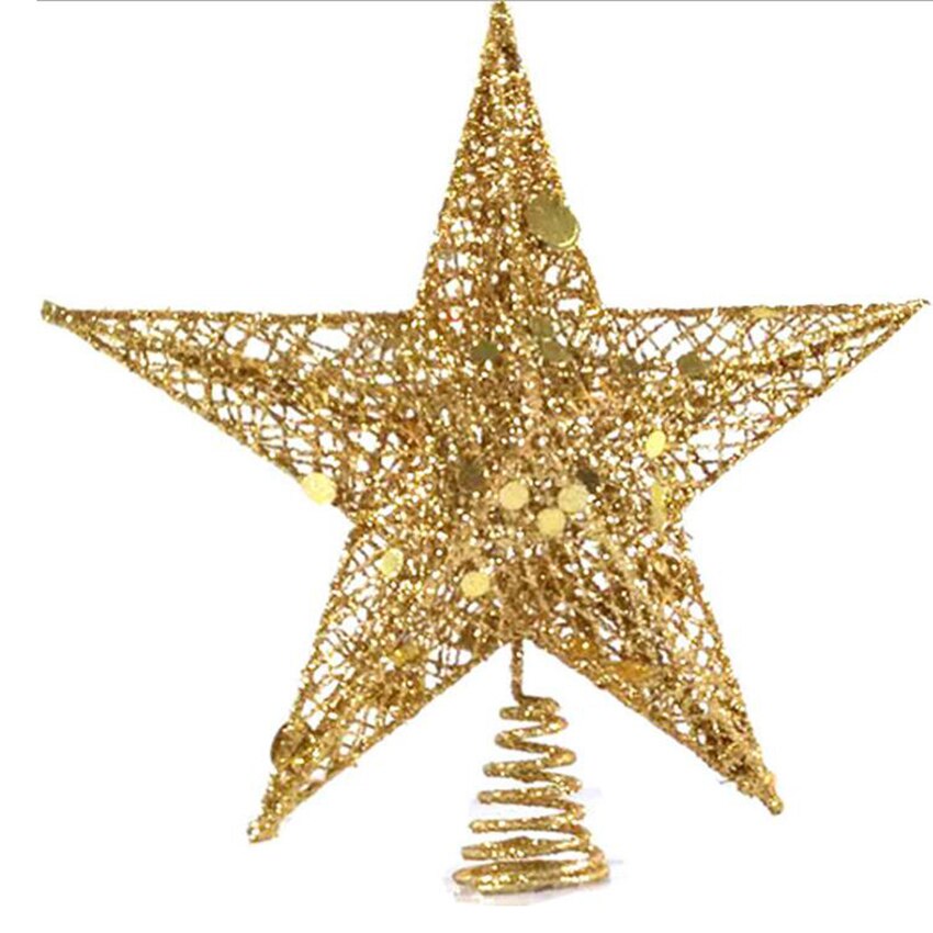 25/20cm Gold Glitter Christmas Tree Top Star Decoration Iron Art Ornaments, 3D Sequins Stars Christmas Tree Topper Decorative