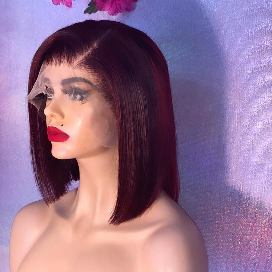 Midden Deel Wijn 180% Dichtheid Blunt Korte Bob 99j Lace Front Synthetische Pruik Voor Vrouwen Met Baby Haar Pre Geplukt daily Pruik