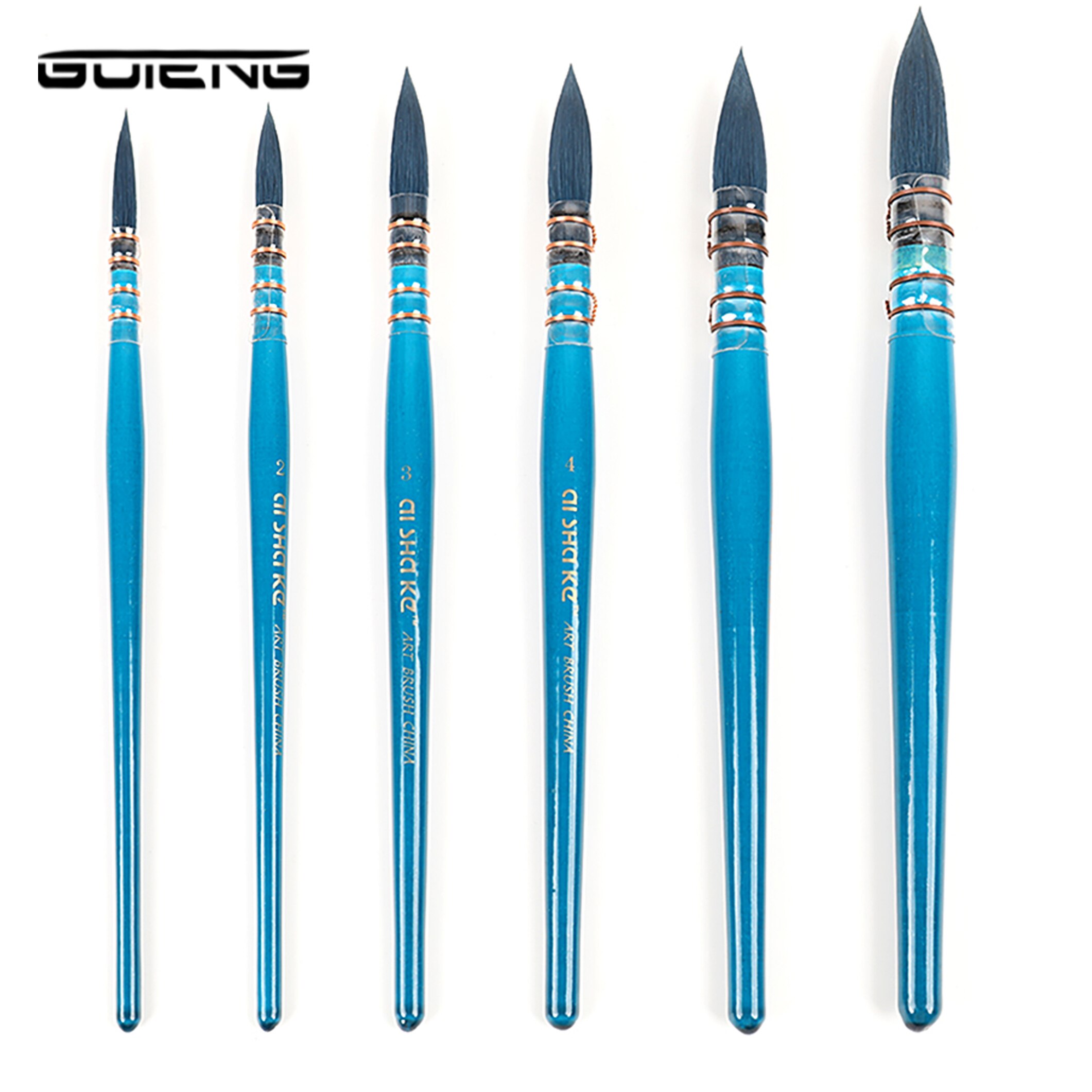 Pinceau d'écriture en bois bleu pour artiste pinceau aquarelle Style français pinceaux de peinture pointus pour fournitures d'art aquarelle: 1pcs Blue Number 2