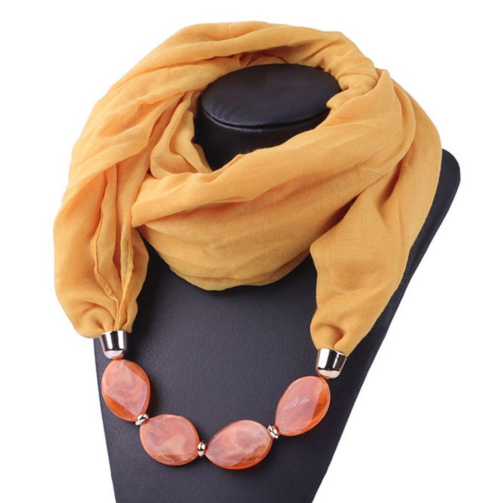Collier de bijouterie décoratif multi-style | Collier en résine de perles, pendentif écharpe pour femmes, foulards de tête Hijab en coton lin doux, Echarpe # YJ Femme: Yellow 